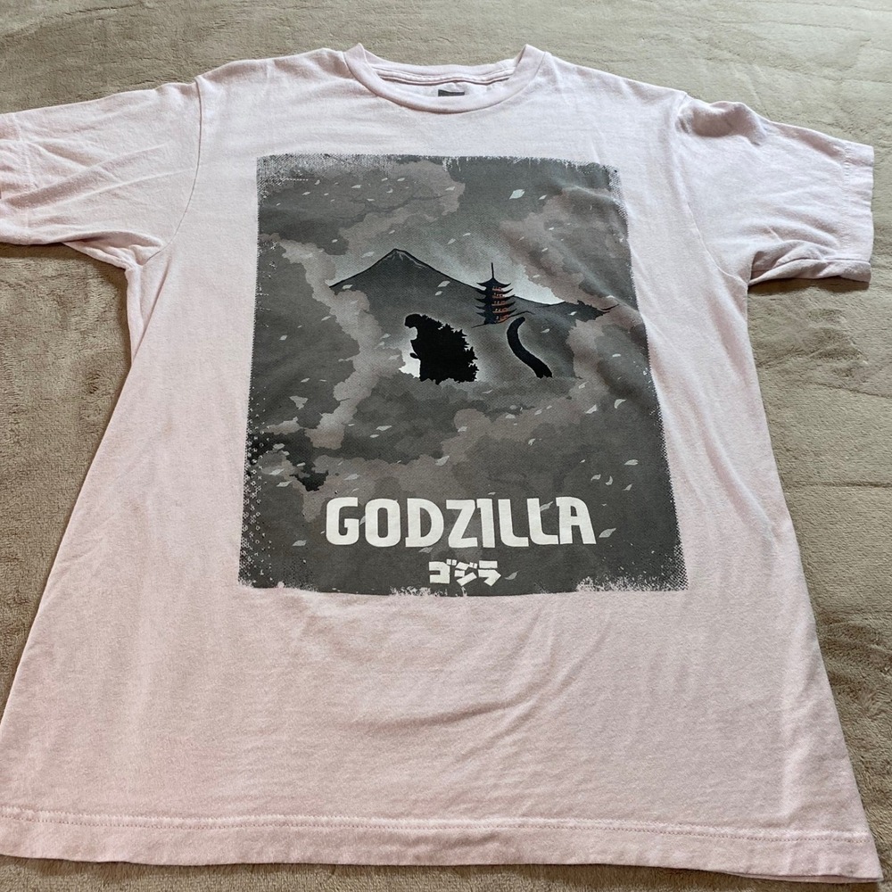 Godzilla Graphic T-Shirt Light Pink Toho Co Kaiju Movie Tee Womens Medium M Soft